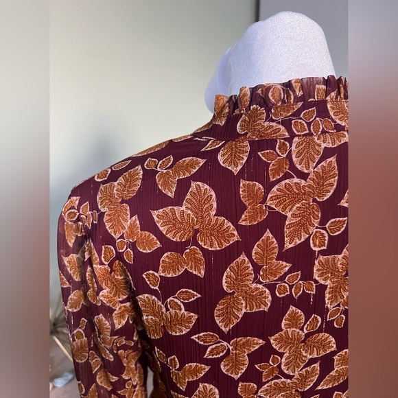 Maroon Orange Autumn Floral Chiffon Mockneck Midi Maxi Fit & Flare Modest Dress - Picture 8 of 17